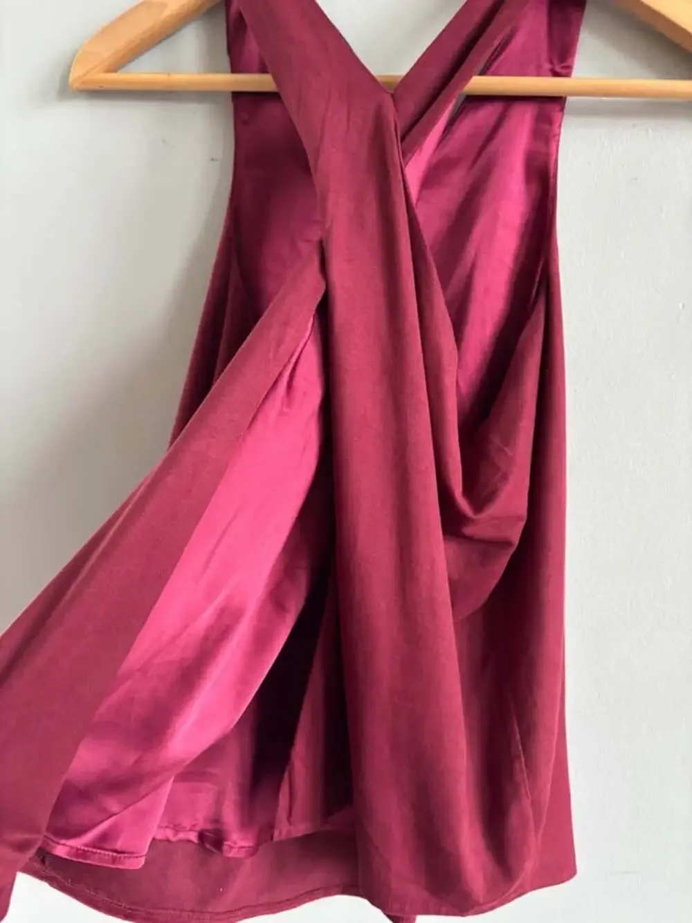 Olivaceous Burgundy Maroon Draped Cowl Open Back Racerback Top Blouse Size M
